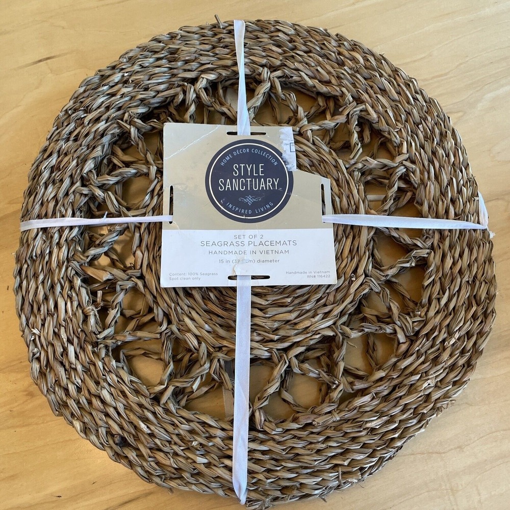 Style Sanctuary 15 Inch‎ Woven 100% Seagrass (2)  Placemats Charger Kitchen